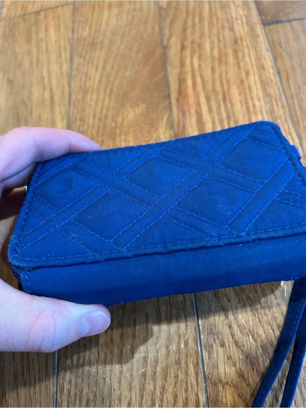 Vera Bradley Blue Quilted Zip Around Wallet Wristlet Clutch Organizer Logo